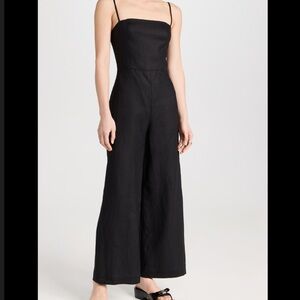NWT Reformation 100% linen overland wide leg black jumpsuit size 8